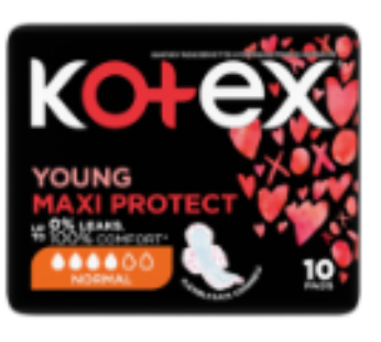 Kotex Young Maxi Normal Total Confidence Sanitary Pads With Wings 10 Pack
