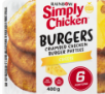 Simply Chicken Frozen Cheese Crumbed Chicken Burger Patties 6 Pack