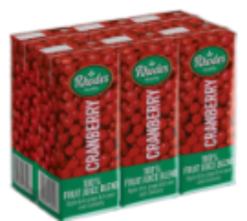 Rhodes 100% Cranberry Fruit Juice Blend 6 x 200ml