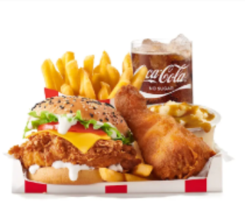KFC Large Fully Loaded Box Meal With Colonel Burger And No-Sugar Soda Fountain