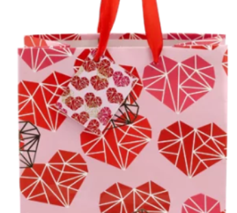 Valentine’s Day Medium Geometric Hearts Foil Gift Bag