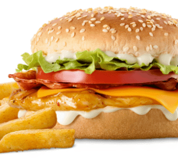 Cheese, Bacon & Chicken Burger Meal – Steers